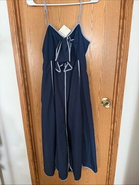 NWT Entro Navy Rope Trim Midi Dress Size Small Coastal Preppy